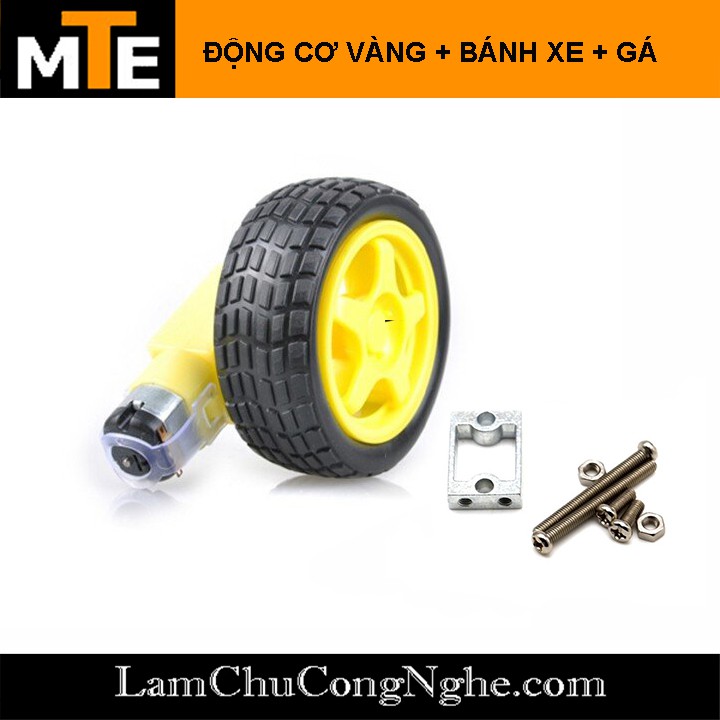 COMBO Động Cơ Vàng Giảm Tốc + Gá + Bánh Xe Cao Su Robot Mô Hình