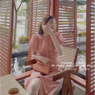 Váy hồng nhún eo ( ảnh thật by Chang moon)