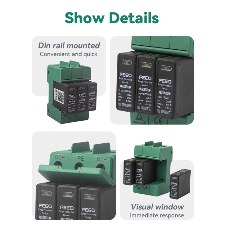 Chống sét lan truyền DC 2P 600V / 3P 1000V hãng FEEO mã FSP-D40 cho hệ thống điện mặt trời
