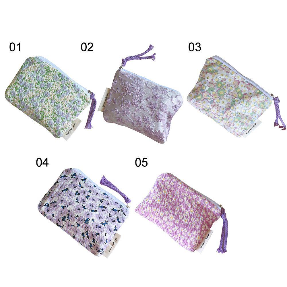 Túi Đựng Đồ Trang Điểm Mini Bằng Vải Cotton In Họa Tiết Hoa Có Khóa Kéo