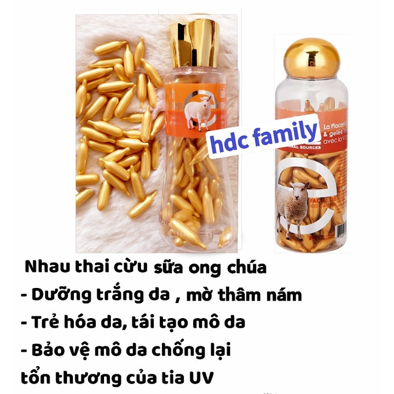 Viên bôi nhau thai cừu kết hợp sữa ong chúa vitamin E sáng da mờ thâm nám HDCFamily