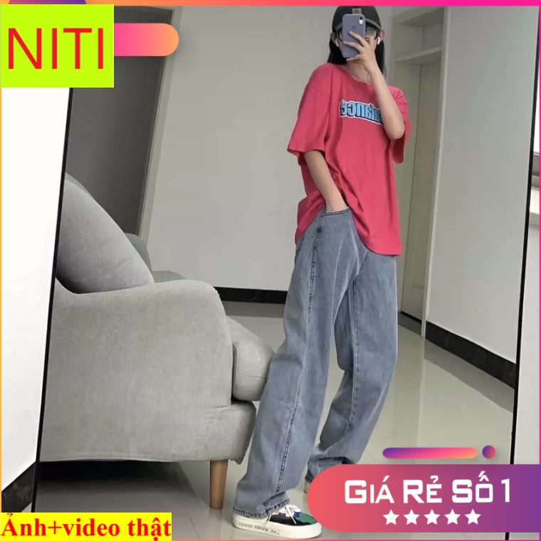QUẦN JEAN ỐNG RỘNG NỮ LƯNG CAO TÚI HÔNG MÀU XANH NHẠT LAI CUỐN FORM DÀI RỘNG CỰC CÁ TÍNH CAO CẤP NITI PHONG CÁCH