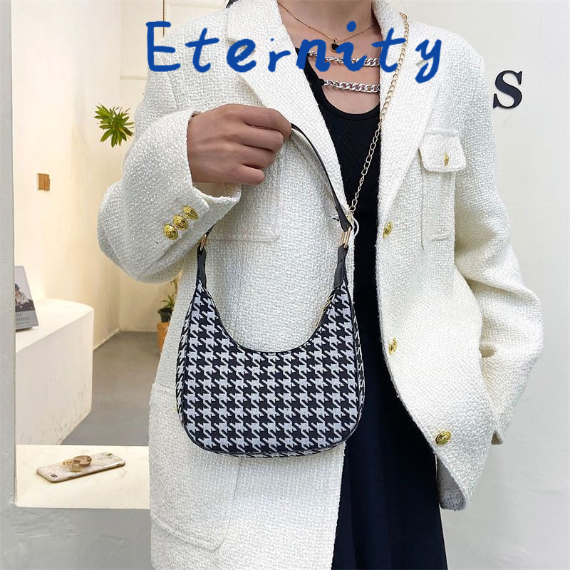 Túi Xách Đeo Vai Cỡ Nhỏ Họa Tiết Houndstooth Thời Trang Pháp Sang Trọng Cho Nữ