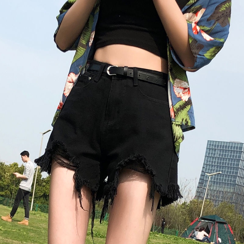 Xả Kho : XK006 Quần short jean nữ ngắn tua rua lưng cao thời trang cho nữ nhiều màu tùy chọn phối rách denim cotton