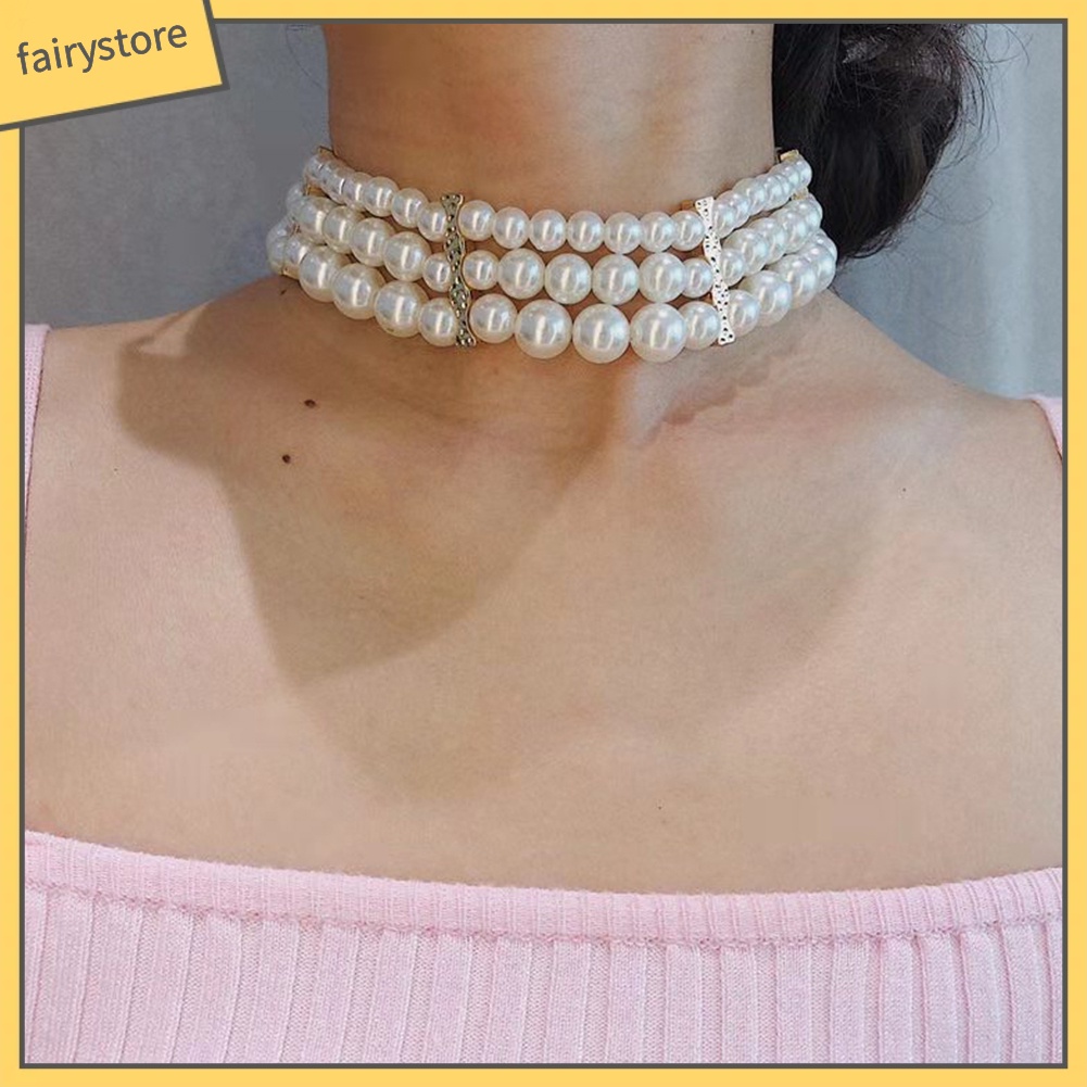 Dây Chuyền Nữ Nhiều Lớp Đính Ngọc Trai Nhân Tạo Thời Trang