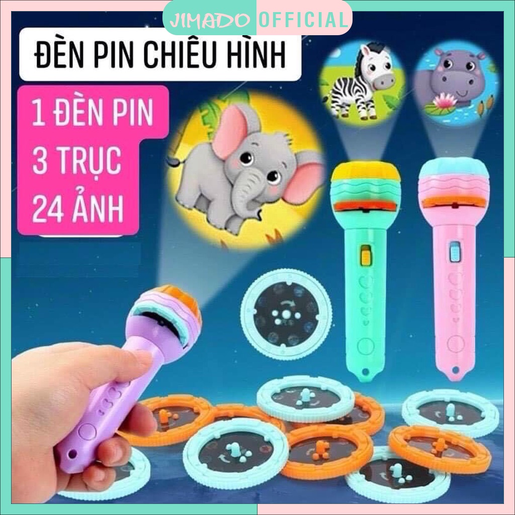 Đèn pin chiếu hình cho bé 24 hình động vật nhân vật hoạt hình đèn bin kể chuyện JIMADO 11702316138