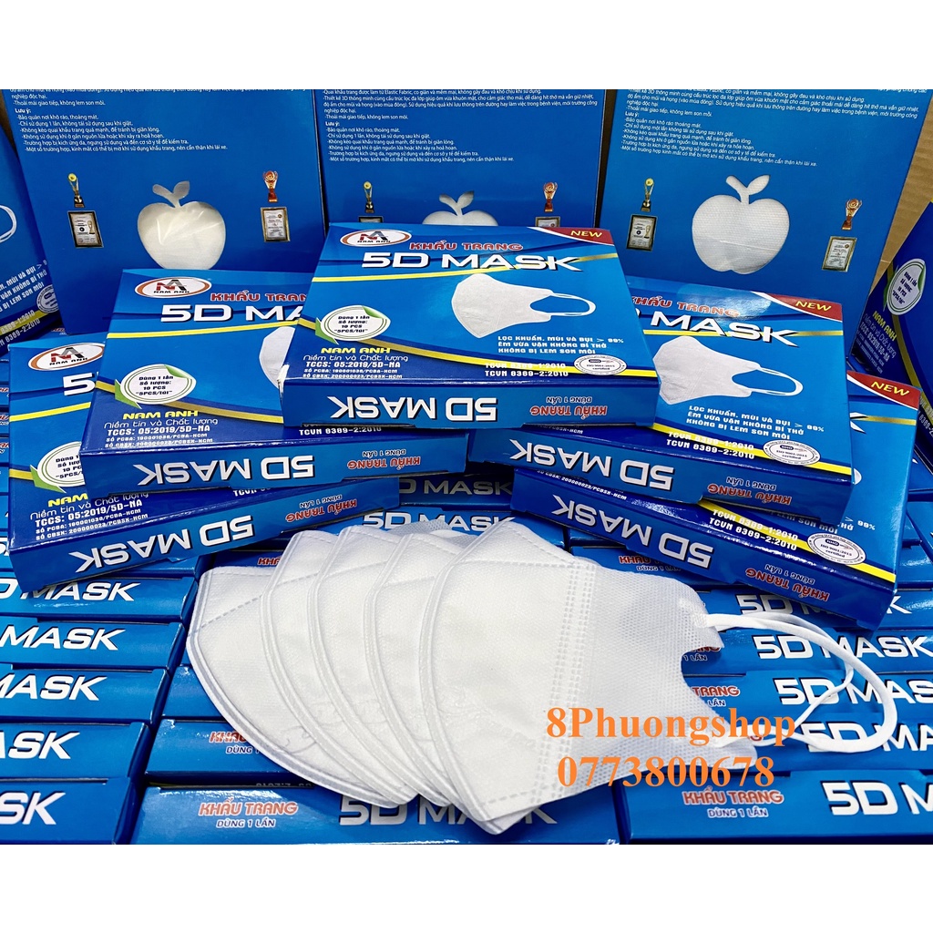 10 hộp khẩu trang 3D mask kháng khuẩn 5D FAMAPRO 3 lớp