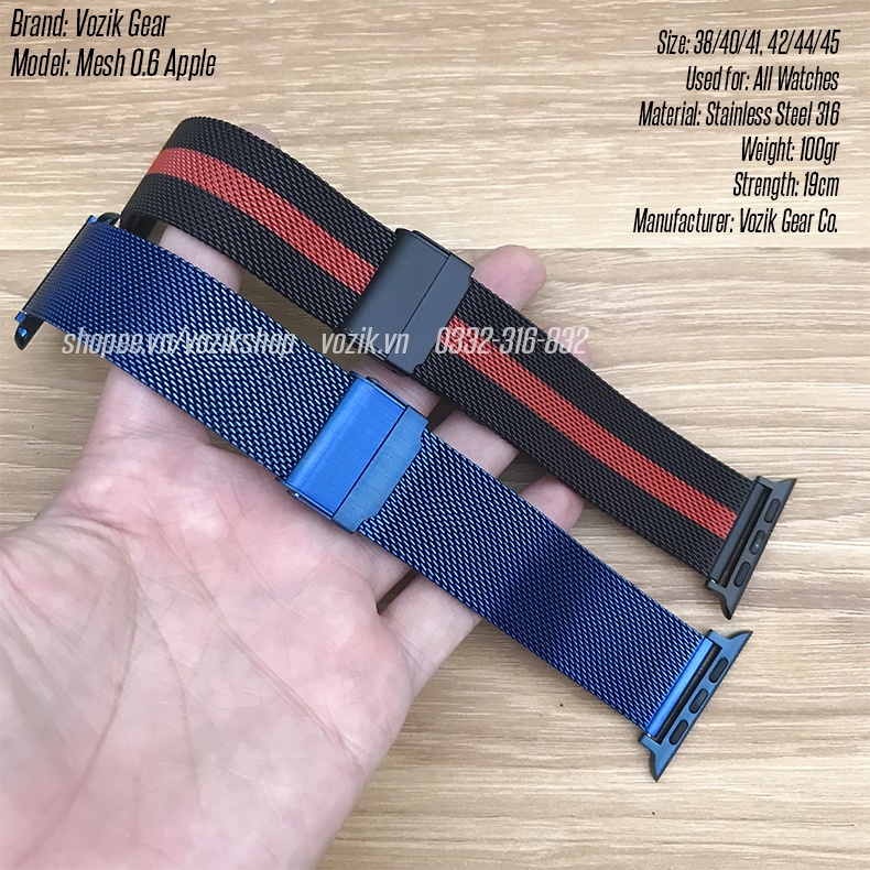 Dây đeo đồng hồ thép lưới mesh Mesh 0.6mm VOZIK - milanese strap band for watches