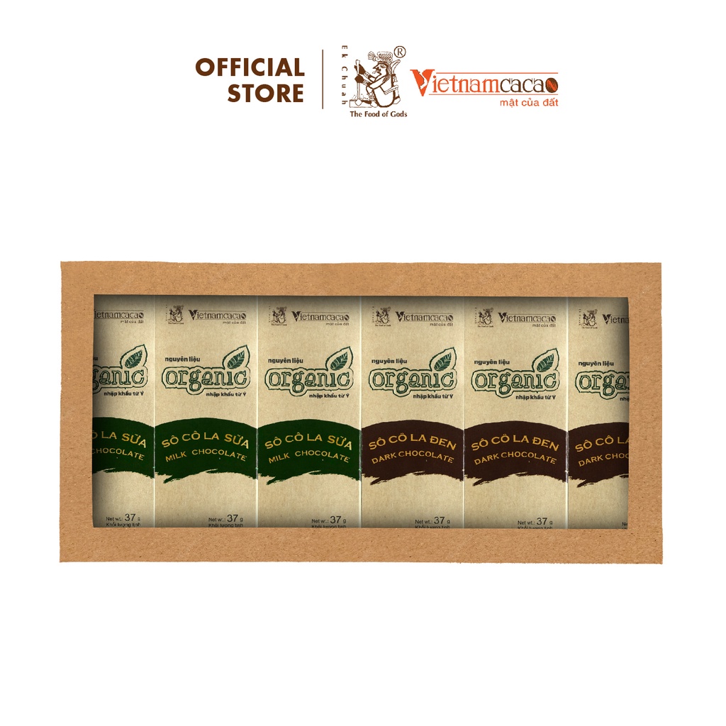 Socola nguyên chất, hữu cơ - Set 6 thanh Socola Organic - Vinacacao 222 gram
