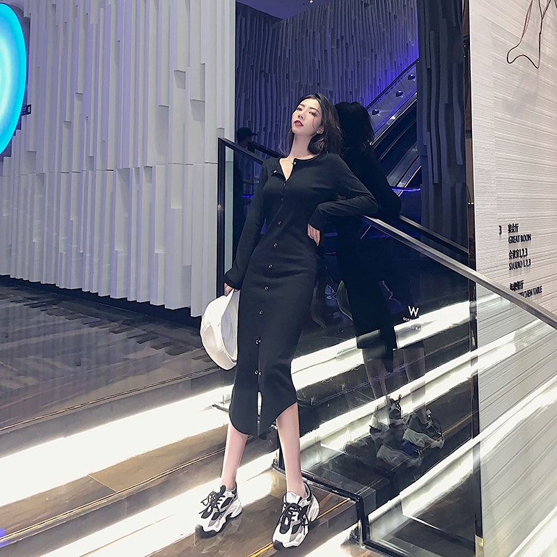 DUNEA Đầm Nữ Dài Tay Cổ Tròn Form Dài Rộng Thời Trang Hàn Xinh Xắn