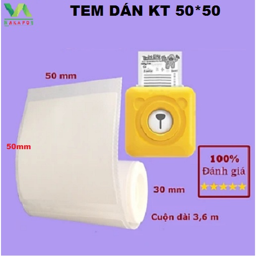 Giấy in nhiệt, tem dán K57 kích thước 50x50 mm dành cho dòng máy in mini, máy in bluetooth Peripage, Pap