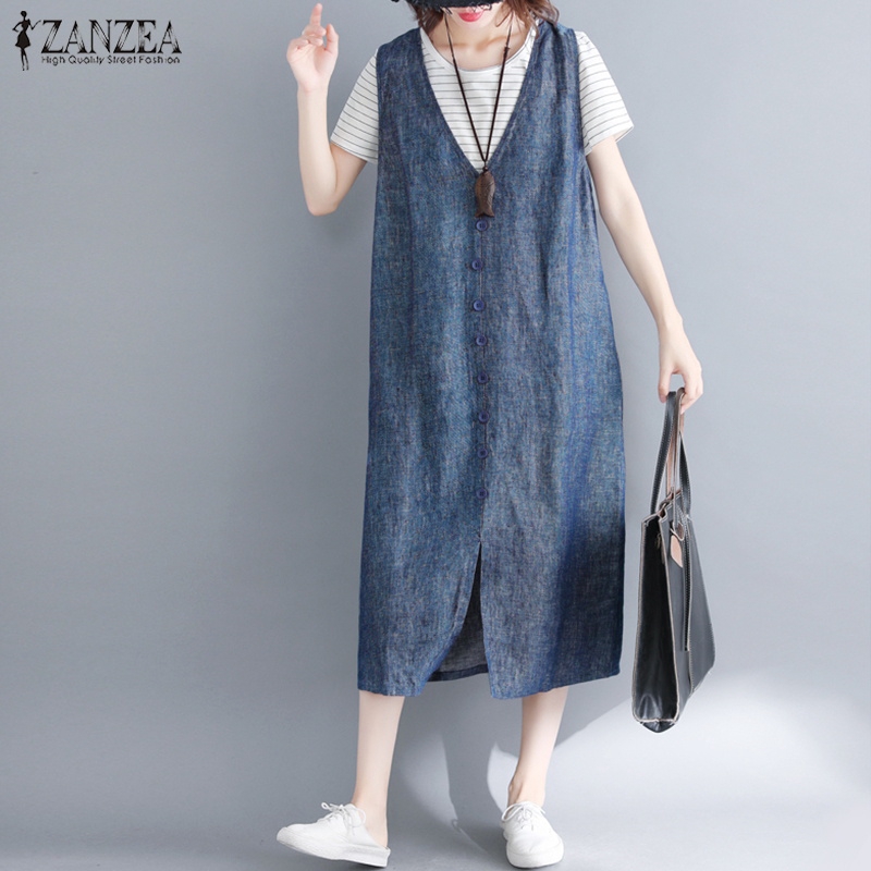 ZANZEA Đầm maxi form rộng sát nách xẻ tà thời trang dành cho nữ | BigBuy360 - bigbuy360.vn