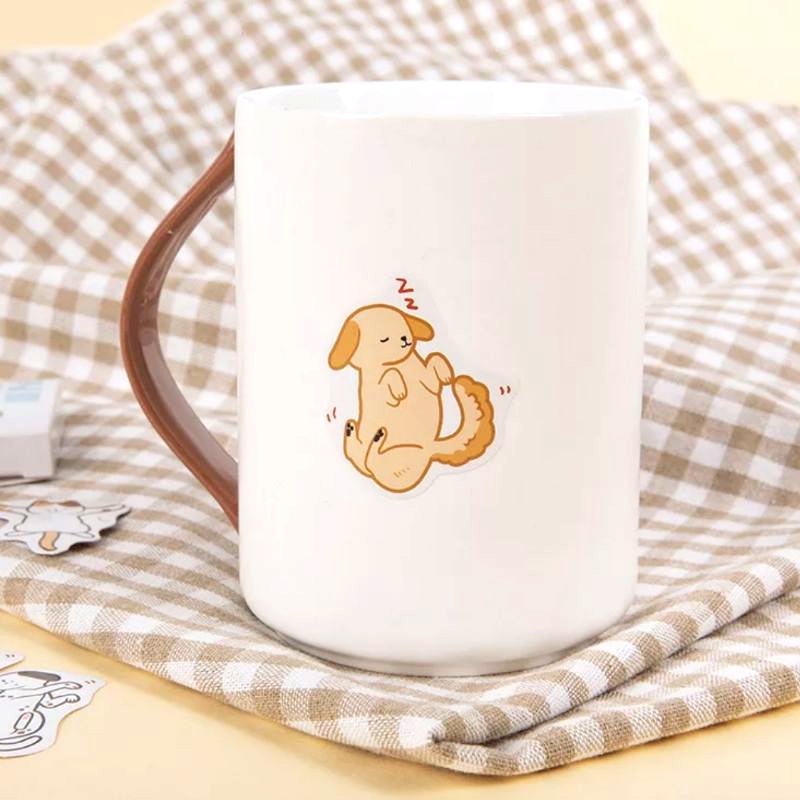 STICKER thú cưng siêu lười hộp 45 miếng dán trang trí sổ tay, ốp lưng điện thoại, li cốc - S14