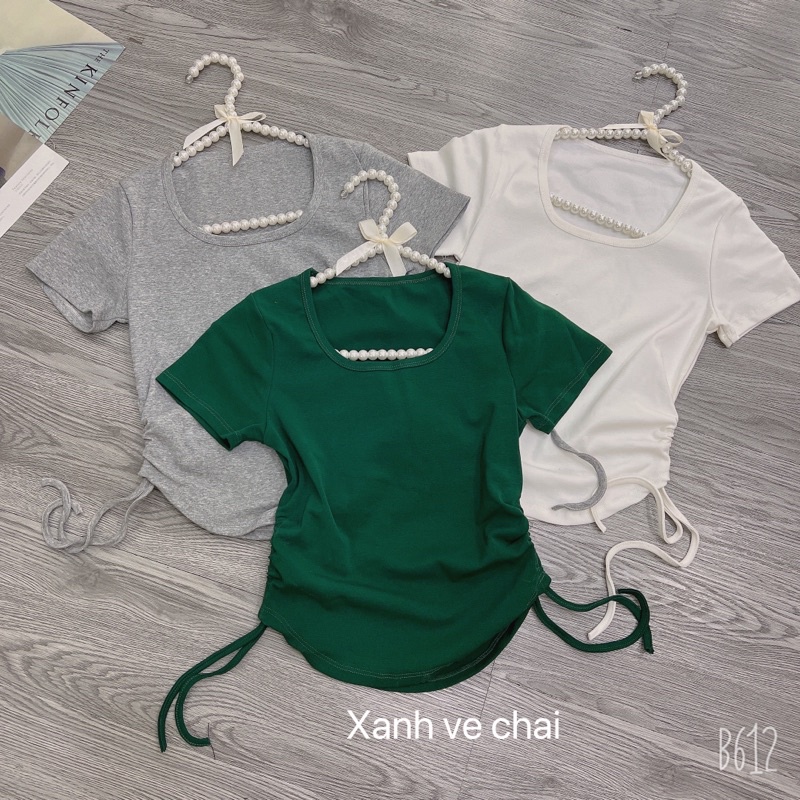 Áo thun body tay ngắn cổ U rút dây hai bên