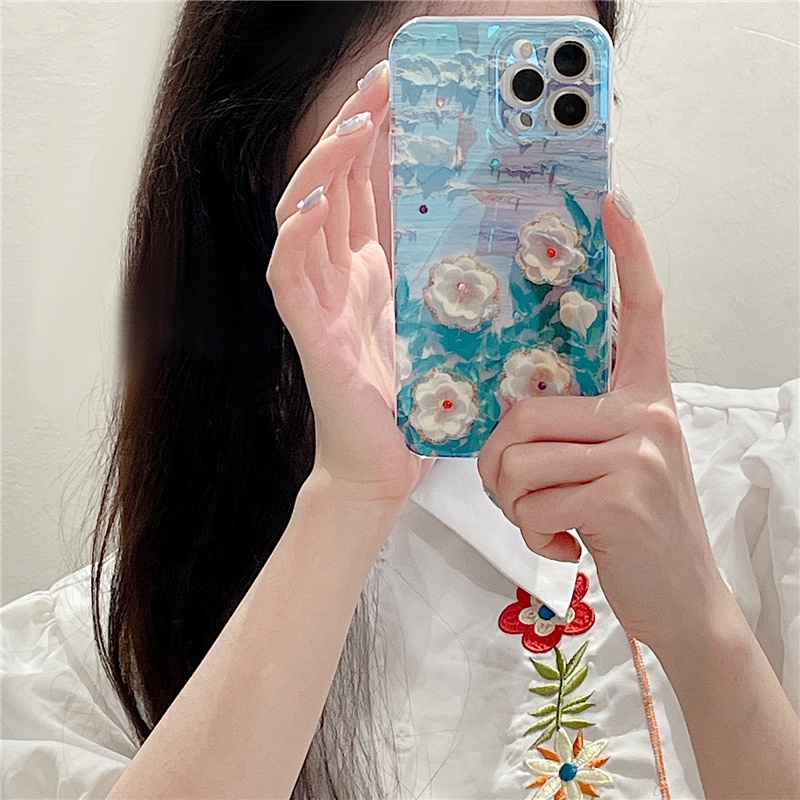 Ốp Điện Thoại TPU Mềm Ánh Xanh Hình Hoa Trà 2022 Cho OPPO Reno8 8Z 8Pro Reno7 7Z 7Pro Reno6 6Z Z Pro A57 A77 5G 4G