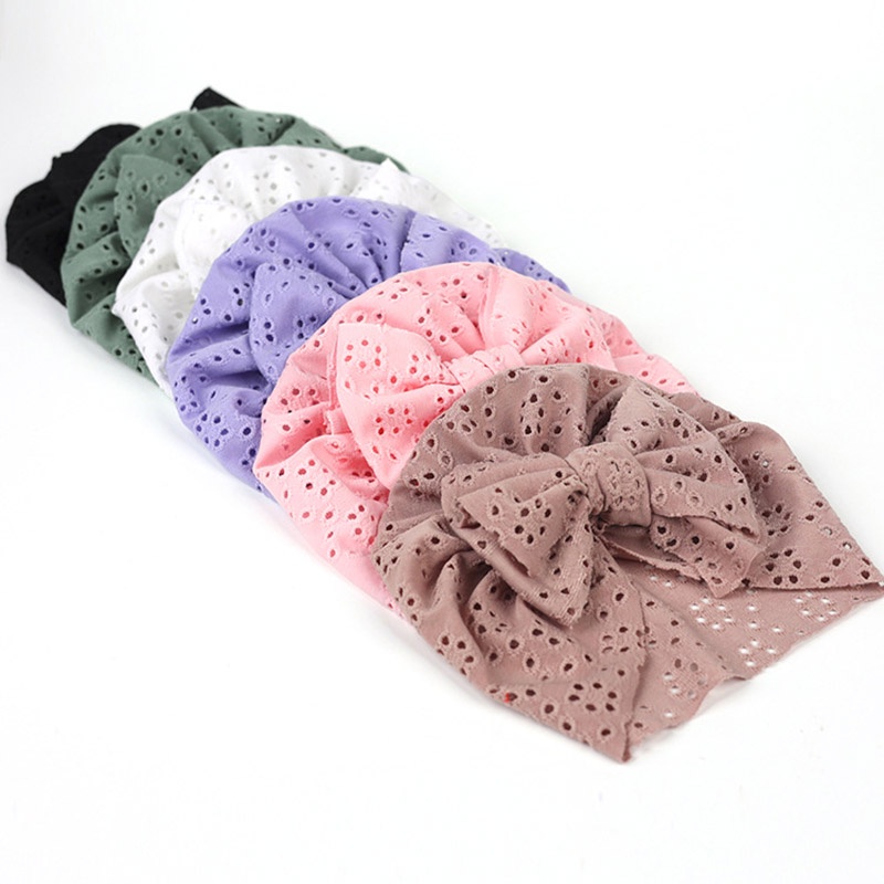 Mũ Beanie Mềm Mại Co Giãn Màu Trơn Phối Nơ Thời Trang Mùa Hè Cho Bé Gái Sơ Sinh