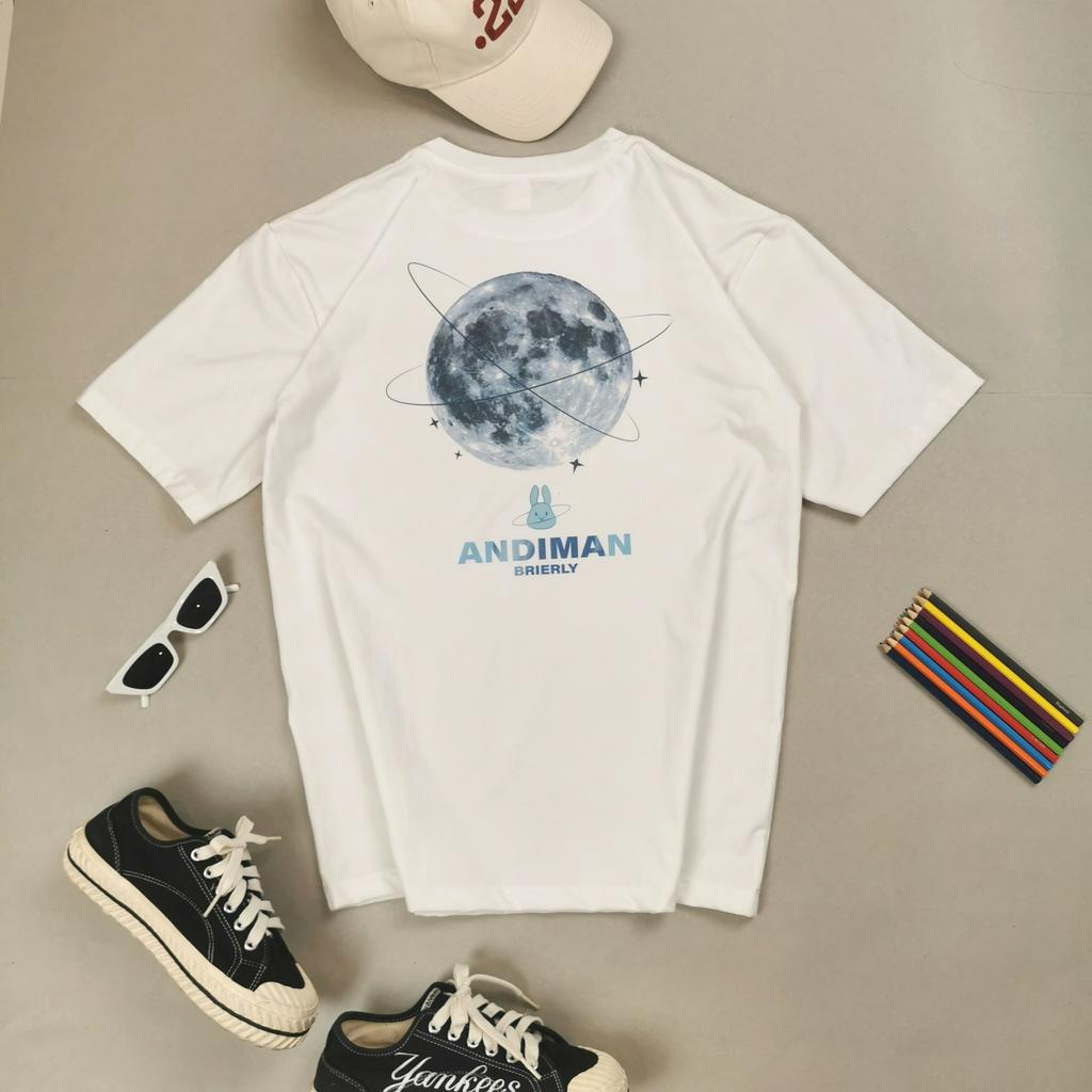 Áo thun Unisex tay lỡ form rộng in hình mặt trăng, áo phông nam nữ Freesize vải Cotton cao cấp tay lửng JTeeMan - JT30