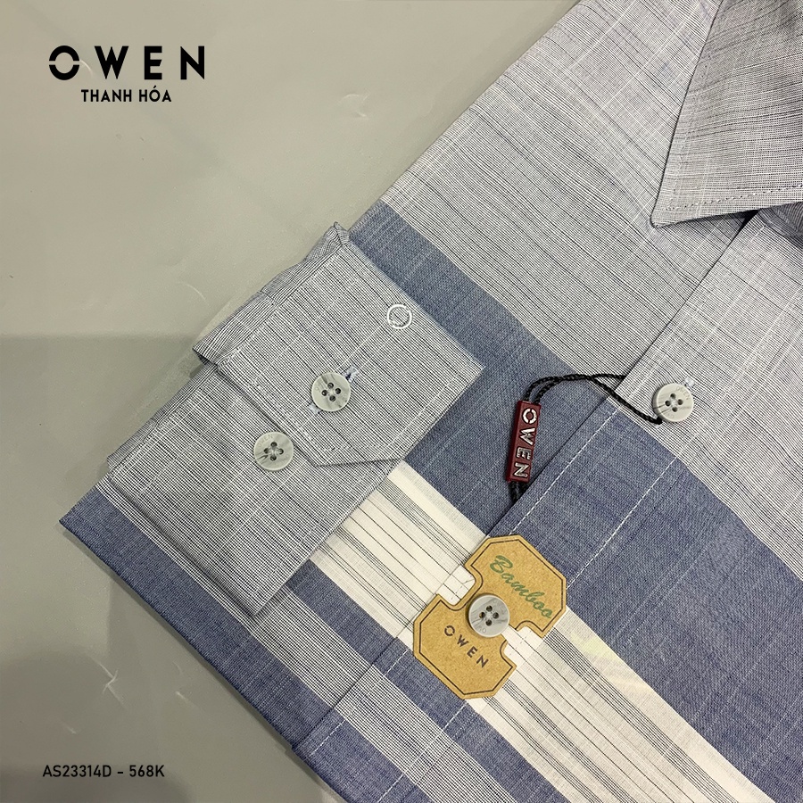 Áo Sơ Mi Nam Dài Tay Owen AS23314D Somi Công Sở Cao Cấp Màu Ghi Xám Kẻ Ngang Dáng Ôm Không Túi Chất Sợi Tre Mềm Mát | BigBuy360 - bigbuy360.vn