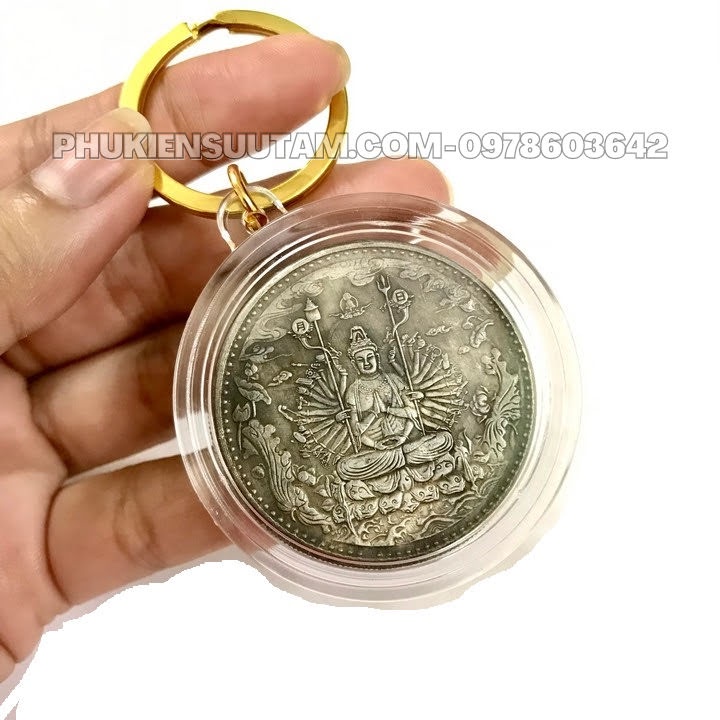 Móc Khóa Xu Bạc Phật Quan Âm Nghìn Tay Nghìn Mắt, đường kính: 5cm, màu bạc - TMT Collection - SP005735
