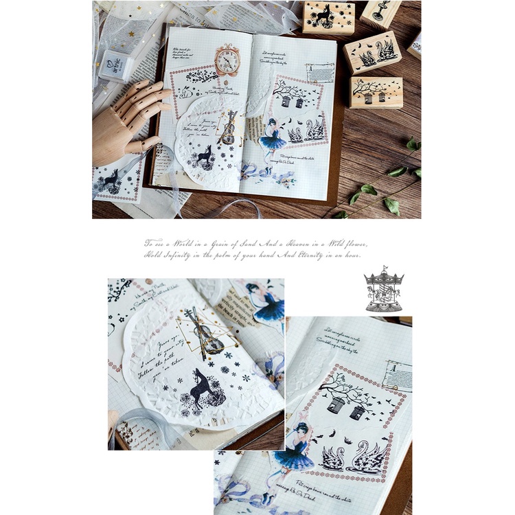 Taeyang369hz Con Dấu Gỗ Retro Vintage Trang Trí Bullet Journal, Planner, Scrapbook Boiling Galaxy DIY Mực Đóng Dấu