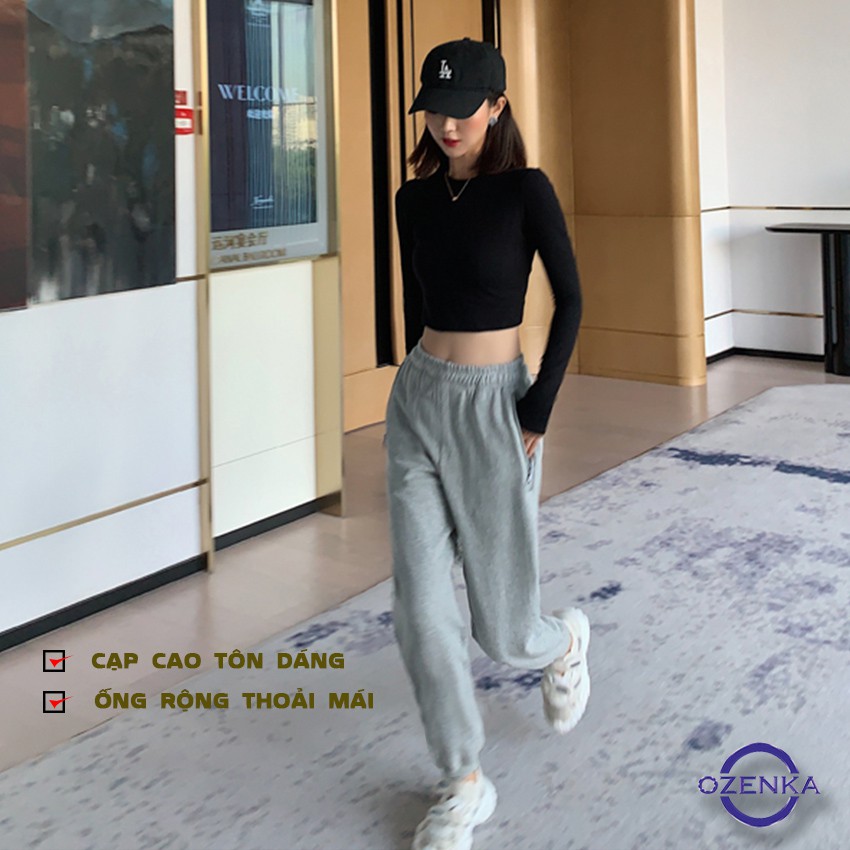 Quần jogger nữ dài ống rộng cạp cao bo gấu túi khóa chất nỉ dày mềm mịn không xù không nhăn phong cách thể thao JG451 | BigBuy360 - bigbuy360.vn
