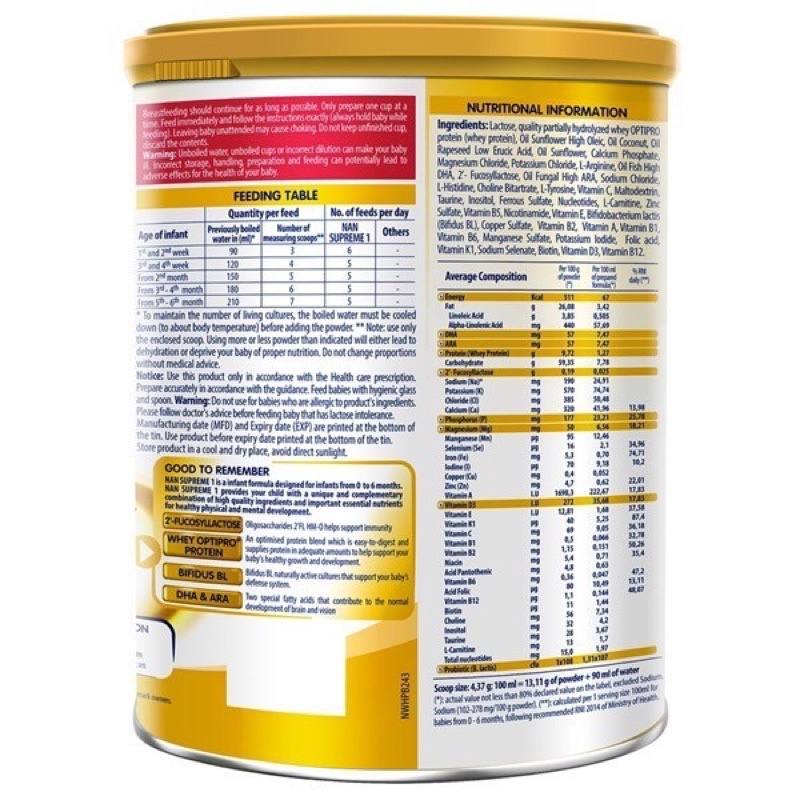 Sữa bột Nestle NAN SUPREME PRO 1