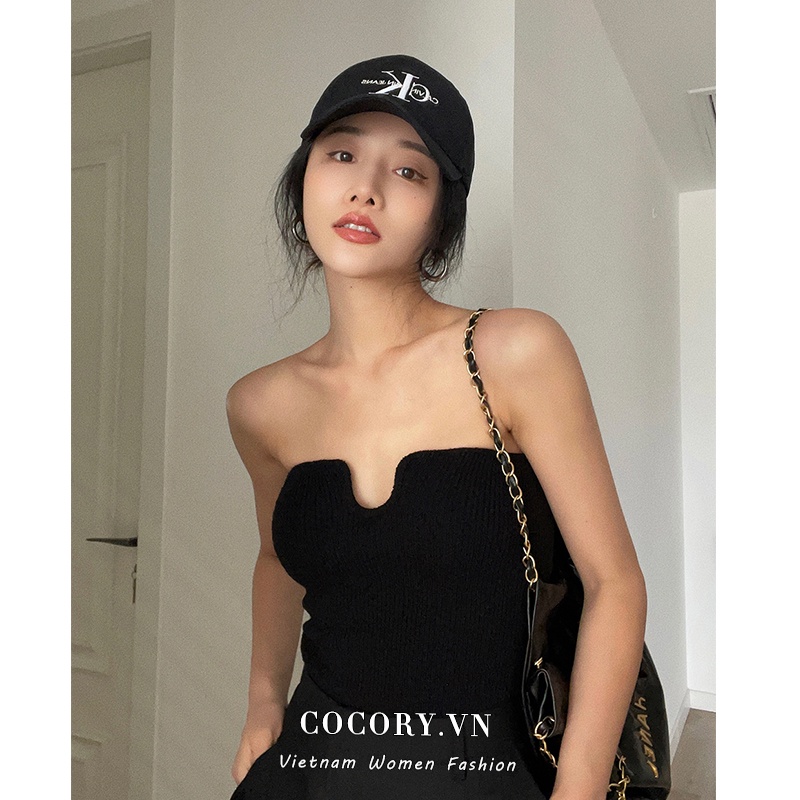 Cocory vn Áo Croptop Dệt Kim Sát Nách Màu Trơn Dáng Ôm Thời Trang Mùa Hè Quyến Rũ Cho Nữ