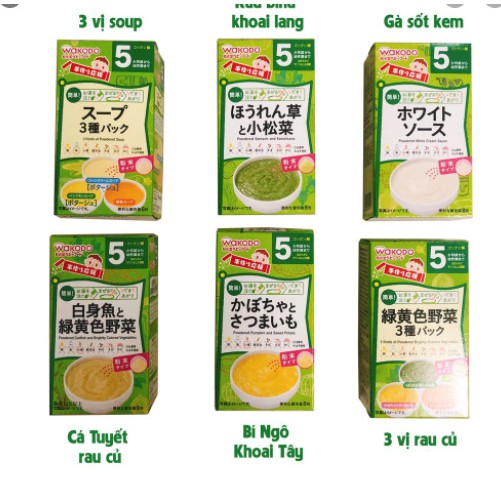 (SALE XẢ KHO date tháng 6,7 TRÊN ẢNH PHÂN LOẠI)BỘT ĂN DẶM WAKODO ĐỦ VỊ 5M-7M