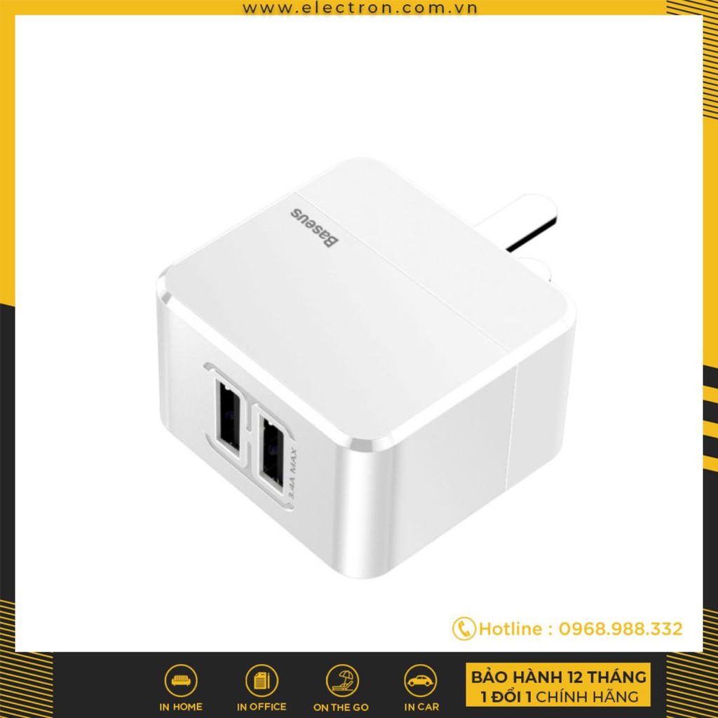 Củ sạc nhanh 2 cổng USB Mini Square 3.4A hãng Baseus