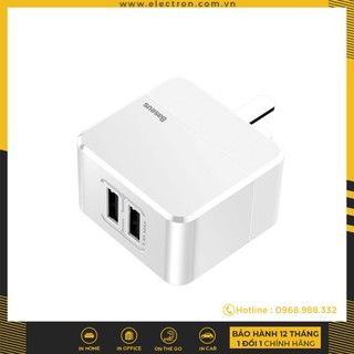 Củ sạc nhanh 2 cổng usb mini square 3.4a hãng baseus
