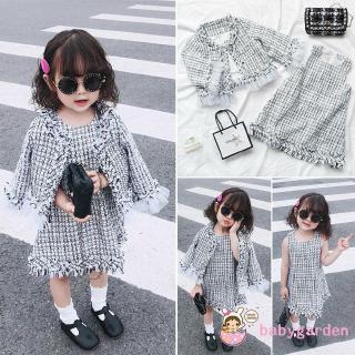 Set Đầm Caro Không Tay+Áo Khoác Dài Tay+Đầm Xinh Xắn Cho Bé Gái