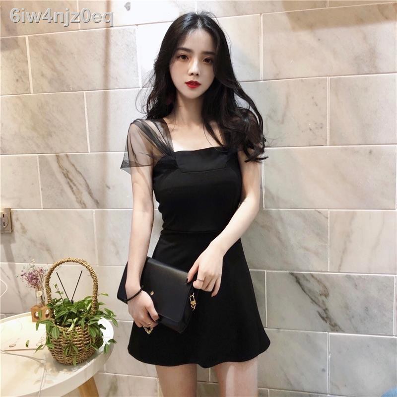 váy dáng dài❃trong siêu hot đầm cạp cao sexy sang trọng một bên vai áo ống nhỏ màu đen váy retro tình yêu đầu tiên nữ mù