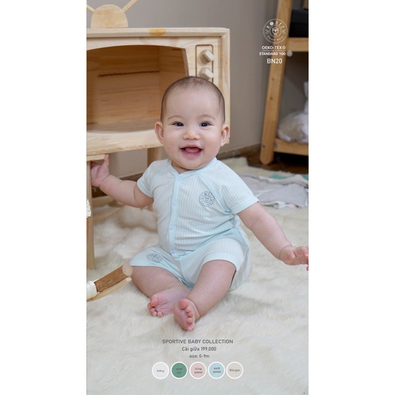 HRNEE ! Giảm 15%Bộ quần đùi áo cộc tay cài giữa chobé 1-9m chất liệu Modal super mềm mịn, an toàn và thấm hút mồ hôi
