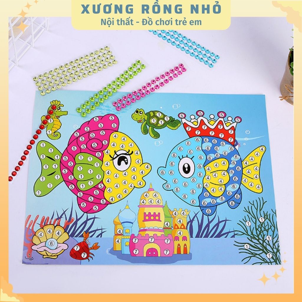 Tranh DIY cho bé, tranh nút áo, tranh đính đá khổ A4, A5 nhiều họa tiết, màu sắc cho bé thỏa sức sáng tạo