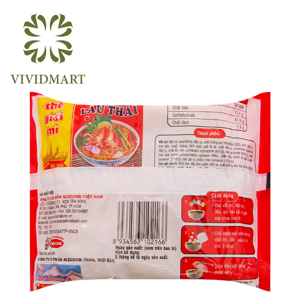 [Toàn quốc] [Combo 10 gói] MÌ LẨU THÁI HƯƠNG VỊ TÔM và MÌ HOÀNH THÁNH TÔM - THẾ GIỚI MÌ - GÓI 81g - ACECOOK | BigBuy360 - bigbuy360.vn