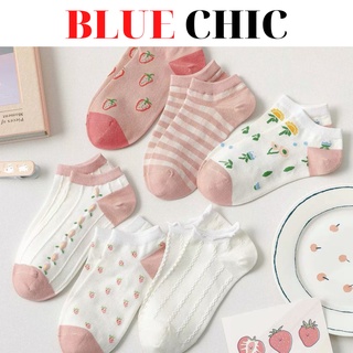 Tất Nữ hồng họa tiết dâu tây cute.