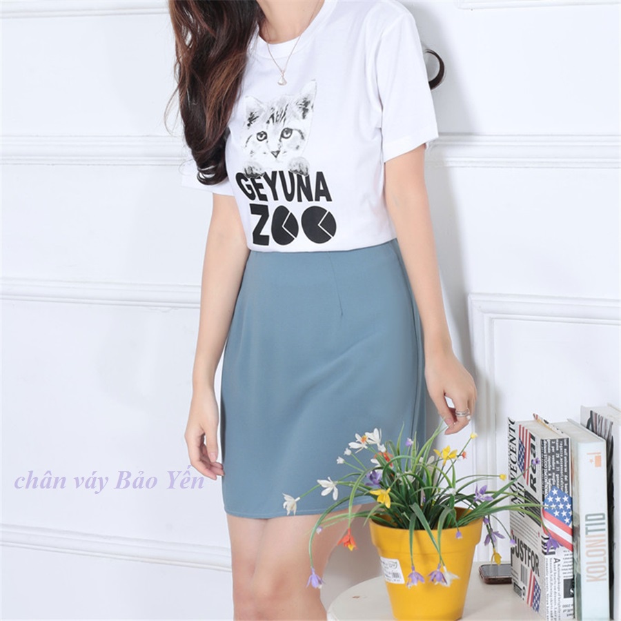 Chân váy ngắn chữ A màu xanh ghi đá có quần chống lộ (sẵn size)- M30B