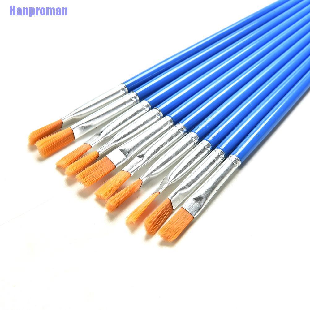 Hm> 10 Pcs/Set Paint Brush Set New Nylon Blue Brush Kid Watercolor Drawing Painting