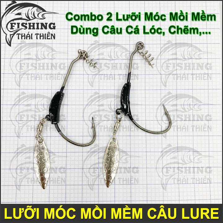 Combo 2 Lưỡi Móc Mồi Mềm Câu Lure Có Thìa Chì Lưỡi Mustad Chuyên Dùng Lure Cá Lóc, Chẽm, Tráp, Mú