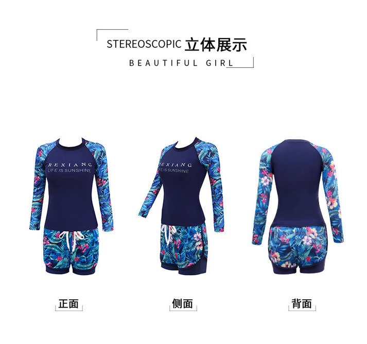 【Hàng sẵn sàng】thiết kế cảm giác áo tắm phụ nữ retro in dài tay tách trong bảo vệ kem chống nắng chống chói áo tắm thể thao suối nước nóng~666~ | BigBuy360 - bigbuy360.vn