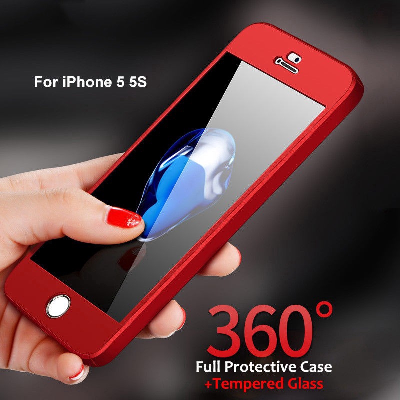 Ốp điện thoại nhựa PC cứng kèm miếng dán màn hình bảo vệ 360 độ tiện dụng cho iPhone 5 5S SE