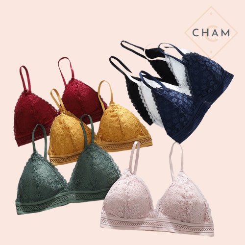 Áo Bra ren 2 dây CharmAiry áo ngực nữ không gọng, mút mỏng, ôm ngực Hoa Mai Có móc cài
