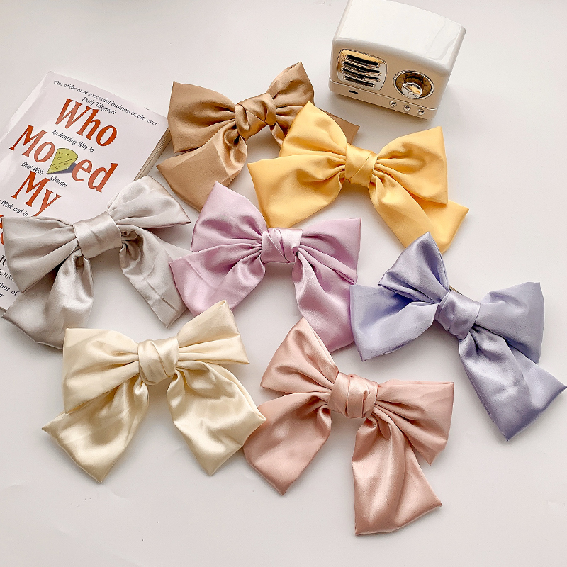 Kẹp Tóc Hình Nơ Lớn Màu Trơn Kiểu Nhật Bản Xinh Xắn Cho Nữ