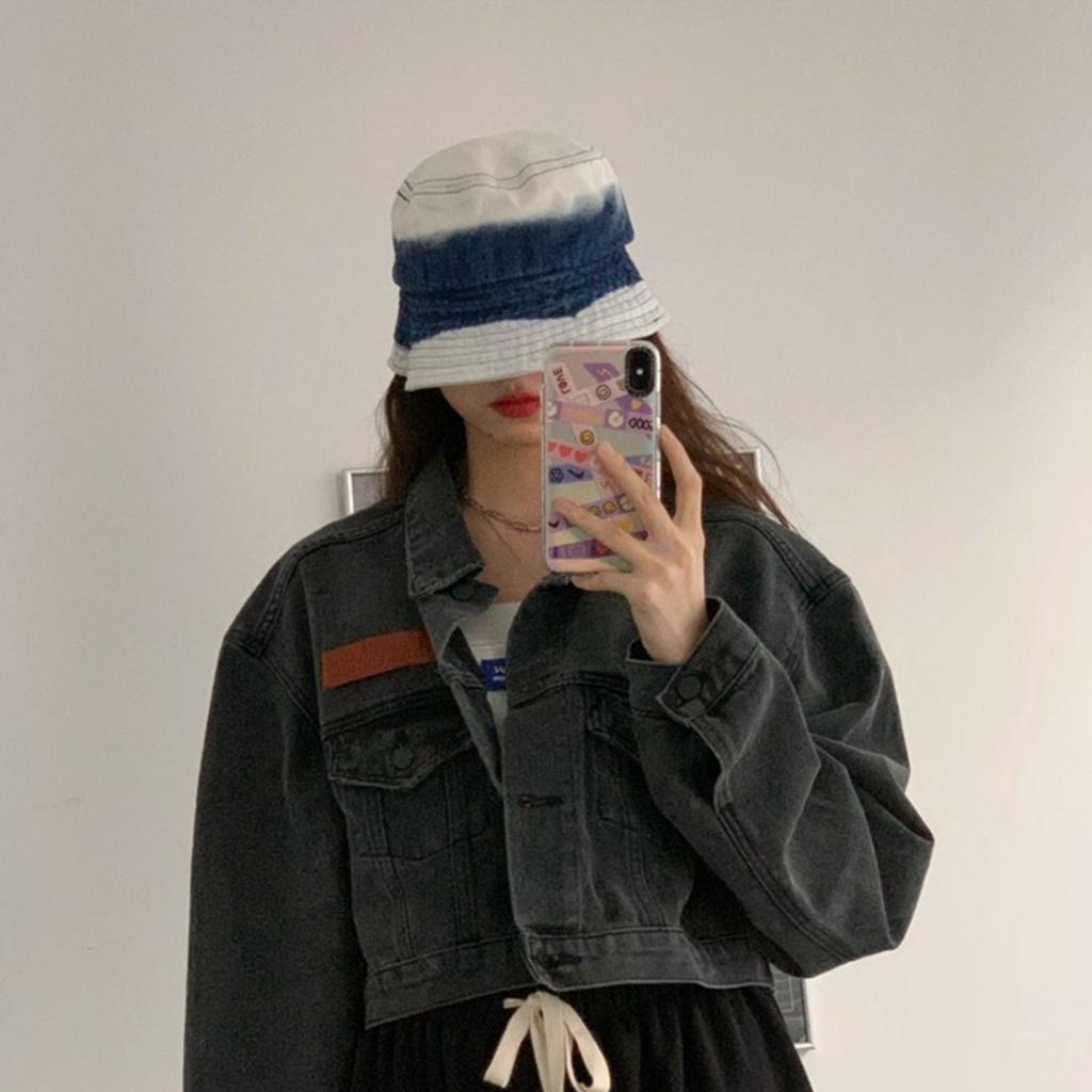 Áo khoác SUXI denim tay dài dáng rộng kiểu retro Hàn Quốc cá tính cho nữ