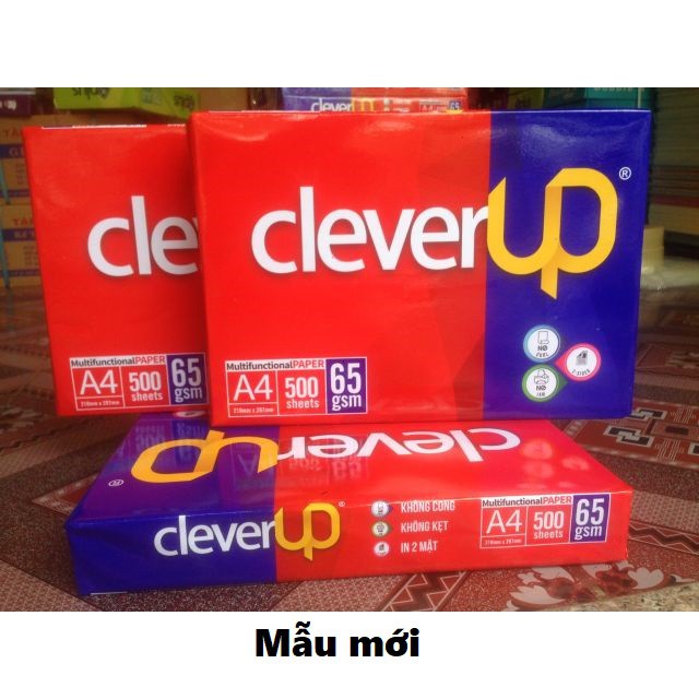 Giấy A4 Clever up Định lượng (65gsm/70gsm)  loại giấy trắng đẹp, độ sắc nét cao, in 2 mặt không bị kẹt giấy,