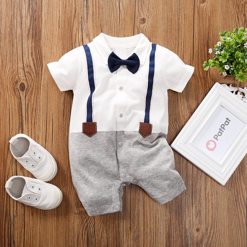 Bộ Áo Liền Quần Bằng Cotton Tay Cộc Phong Cách Quý Ông Cho Bé Trai 0174