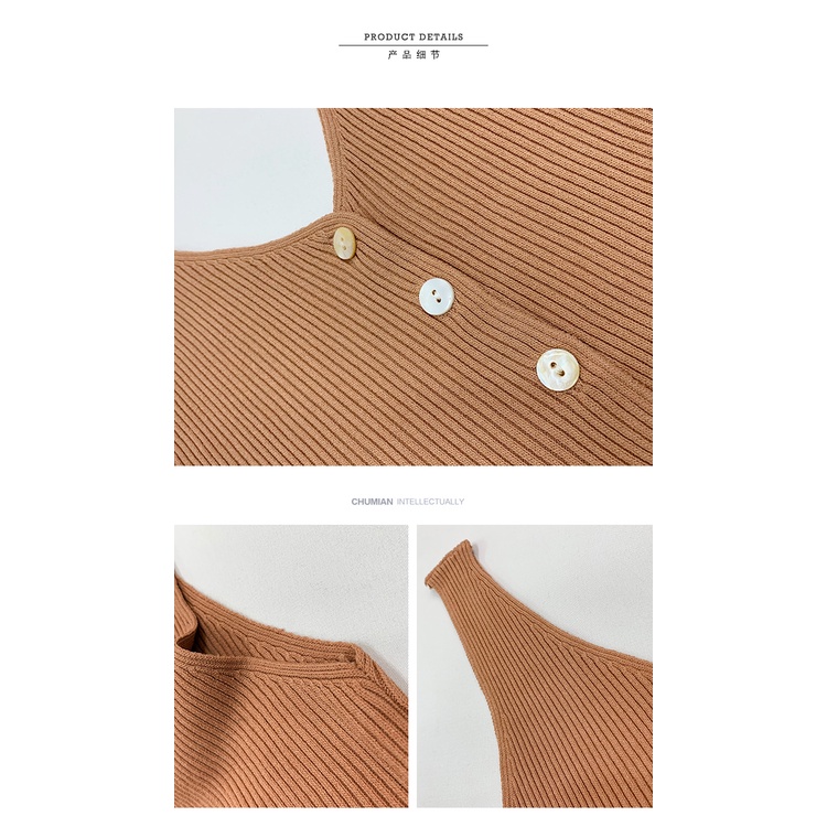 SUXI Áo Dệt Kim Hai Dây Cổ Chữ V Màu Sắc Vintage Dễ Phối Đồ Thời Trang Cho Nữ