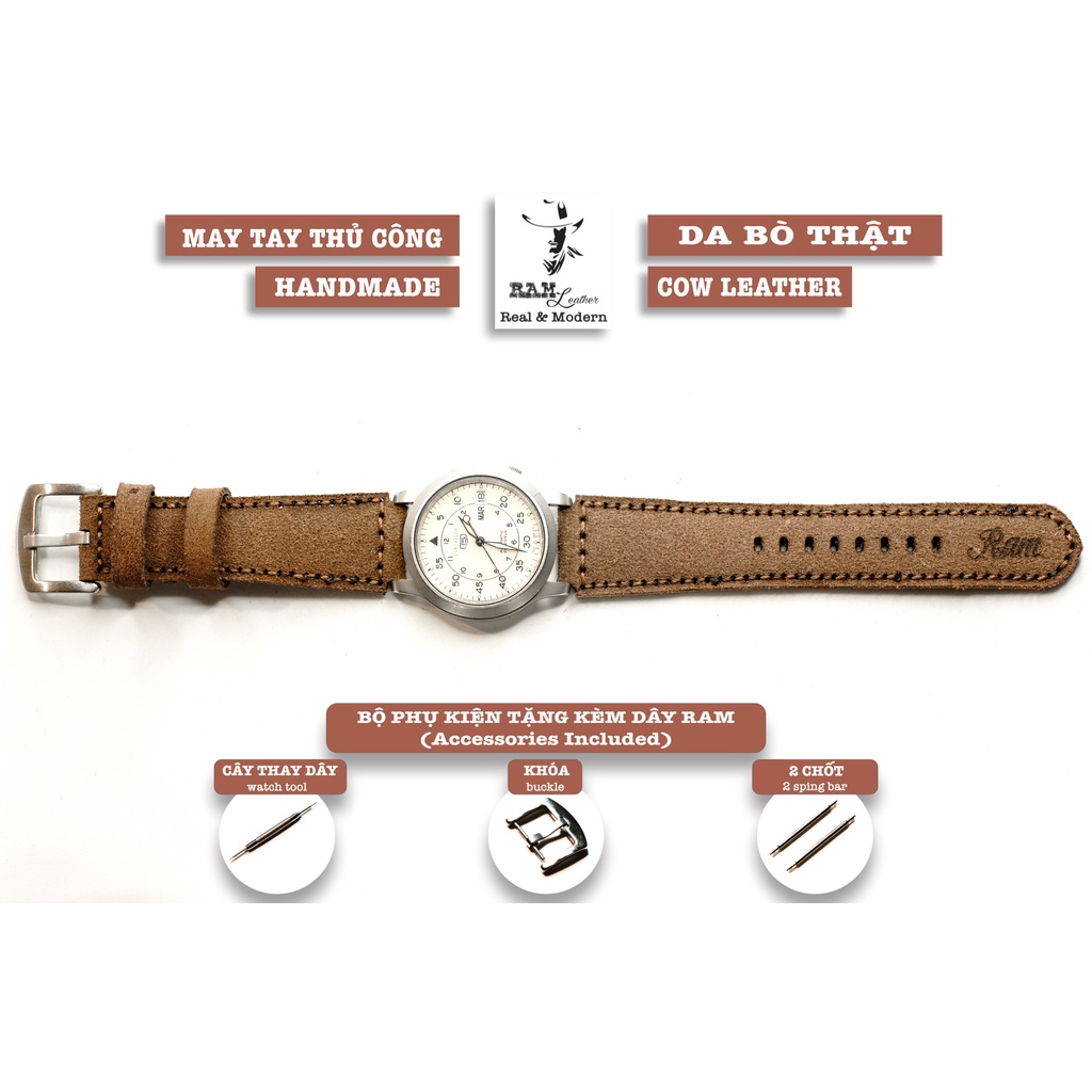 Dây đồng hồ RAM Leather vintage DW Daniel Wellington da bò thật - Chính hãng RAM Leather