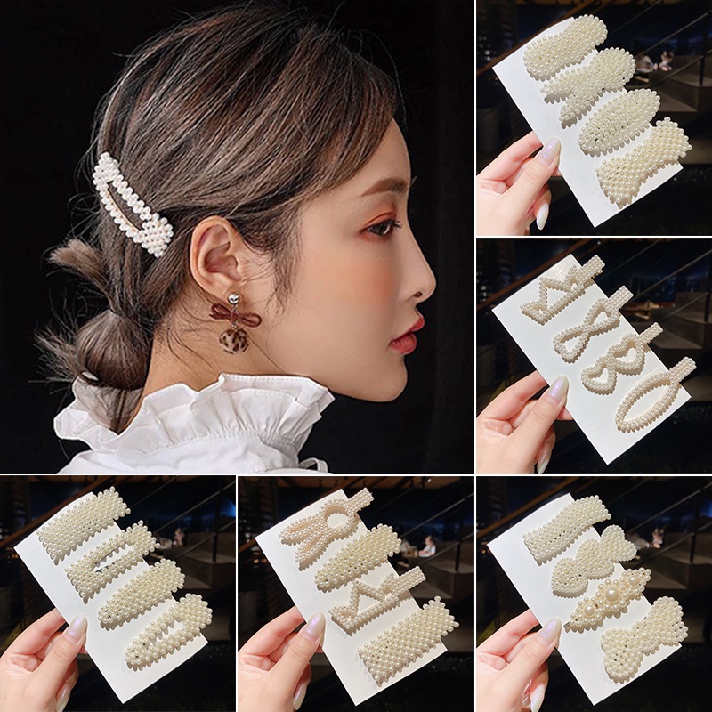 Bộ 4 Kẹp Tóc Đính Ngọc Trai Thời Trang Hàn Quốc