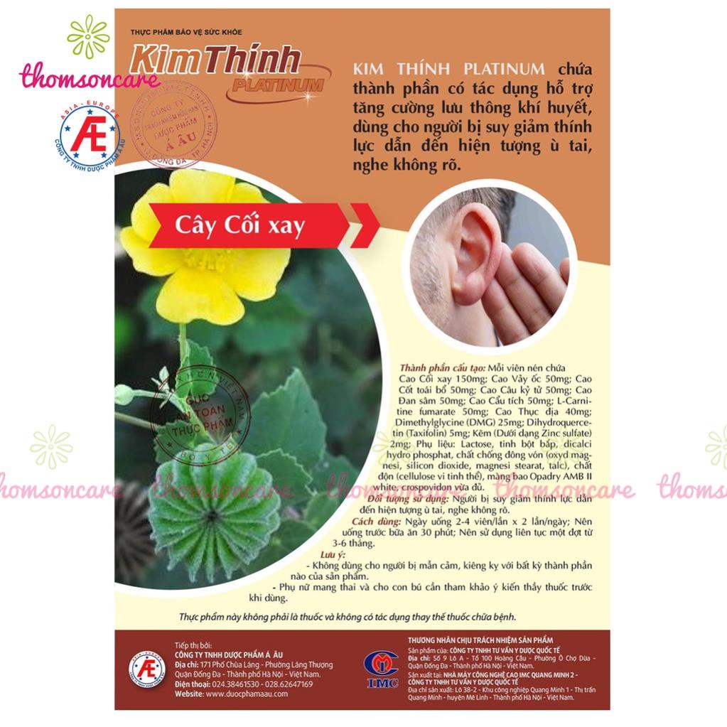 Kim thính Platinum Hàm lượng cao lọ 60v hiệu quả tốt hơn, giảm ù tai, tăng thính lực